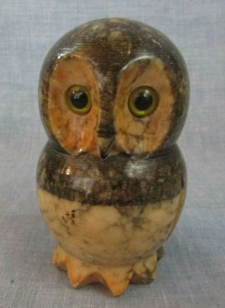 Made In Italy Alabaster Hand Carved 4 " Owl Figurine Glass Eyes