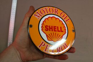 Shell Motor Oil Petrol Porcelain Metal Sign Gas Station Service Garage 66 Farm