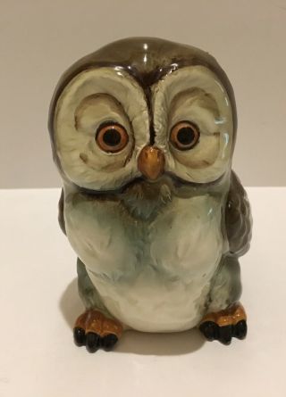 Vintage Brown Barred Hoot Owl Planter Japan Ceramic Pot