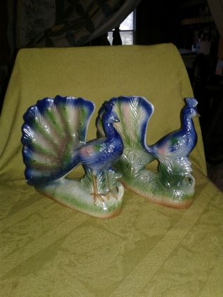 Vintage Ceramic Peacocks,  Set Of Two