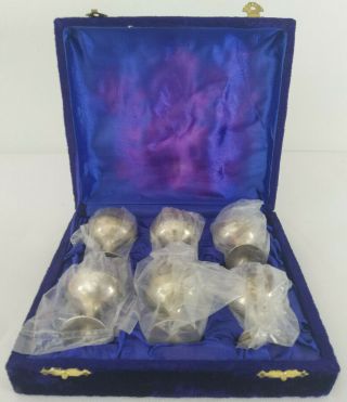 Set Of 6 X 5.  5cm Small Wine Goblets Boxed In Purple Plush Velvet Case