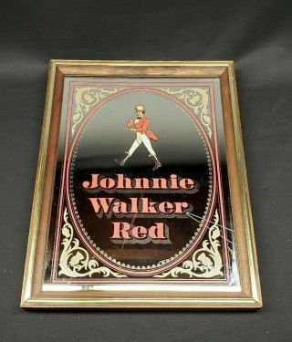 Johnnie Walker Red Whiskey Sign Scotch Bar Pub Mirror Decor Man Cave Vintage