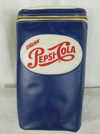 Vintage 1970s Pepsi Cola Blue 2 Bottle Soft Cooler Strap Bag W/ Bottle Opener