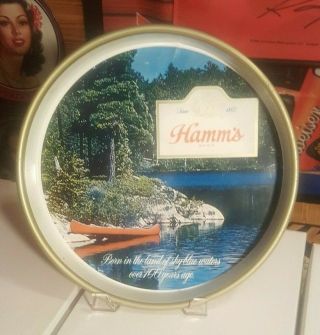 Vtg Hamm’s Beer Tray Canoe Refreshingest Land Of Sky Blue Water 1960 