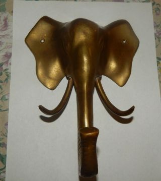 Vintage Large Brass Elephant Head Shaped Coat Hat Key Wall Hook Hanger