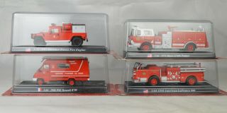 Four Delprado Fire Trucks 3 1/2 " - 5 1/2 " Long France W/boxes Never Opened