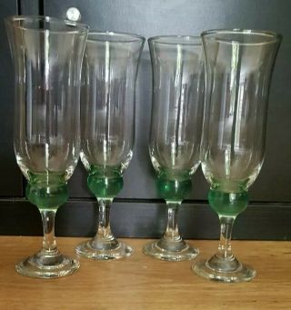 4 X Vintage/retro Green Ball Stem Champagne Flute Glasses 19.  5 Cm Tall