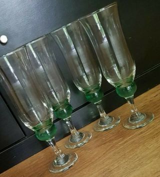 4 x Vintage/Retro Green ball Stem Champagne Flute Glasses 19.  5 cm Tall 2
