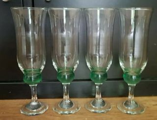 4 x Vintage/Retro Green ball Stem Champagne Flute Glasses 19.  5 cm Tall 3