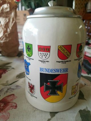 Wanderfreunde Kirn - Sulzbach - Bundeswehr German Naval Beer Mug Lidded Stein.  5l