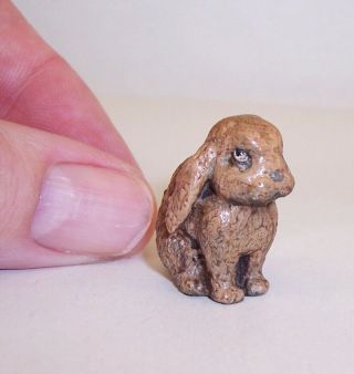 Tiny Vintage Cold Painted Bronze Brown Lop Eared Rabbit Long Eared Miniature