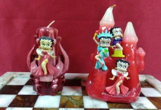 2 Vintage Betty Boop Mini Figure Red Decorative Candles