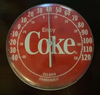 Vintage 1984 Enjoy Coca - Cola Coke 12 " Round Wall Thermometer Plastic Face