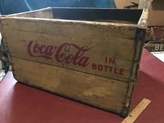 VINTAGE ANTIQUE DRINK COCA COLA IN BOTTLES CRATE BOX WOOD STEEL MID - CENTURY COKE 3