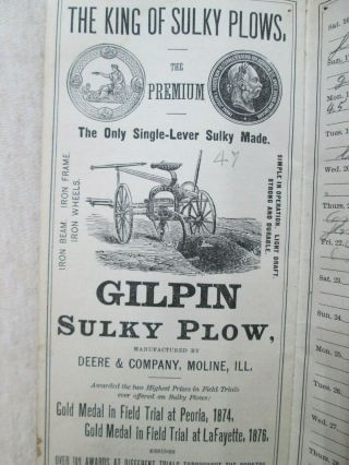 1877,  Advertising Pocket Diary,  John Deere 3