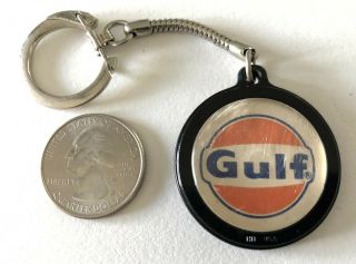 Vintage Gulf Oil Gas Station Salesman Sample Round Fob Keychain Key Ring 33575