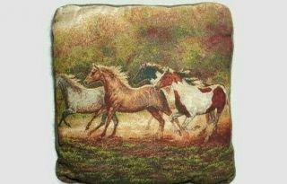 Chris Cummings Tapestry Pillow Wild Horses Gold Dust 16x16 C.  Cummings