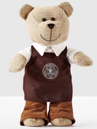 Starbucks Holiday Teddy Bear Doll Bearista Pike Place Brown Apron Box Rare