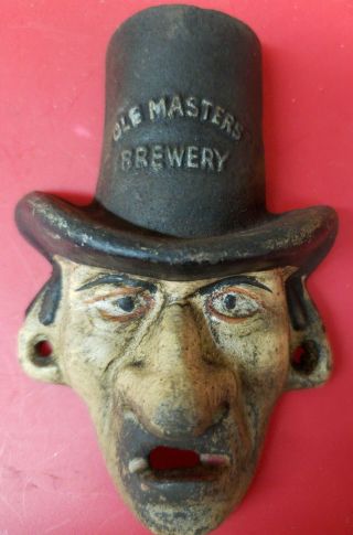 Cast Iron Top Hat Man " Ole Masters Brewery " Wall Mount Bottle Opener