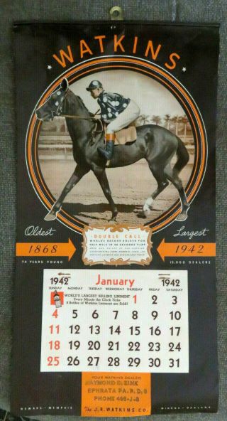 1942 Watkins Liniment Calendar Double Call Race Horse Raymond D.  Zink Ephrata Pa