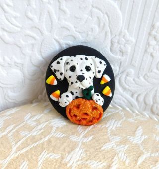 Dalmatian Halloween Dog Pin Pendant Polymer Clay By Raquel Thewrc Ooak