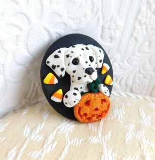 Dalmatian Halloween Dog Pin Pendant Polymer Clay by Raquel theWRC OOAK 2