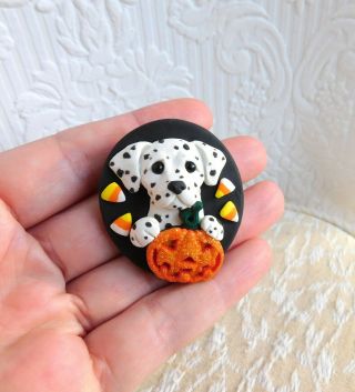 Dalmatian Halloween Dog Pin Pendant Polymer Clay by Raquel theWRC OOAK 4