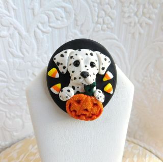Dalmatian Halloween Dog Pin Pendant Polymer Clay by Raquel theWRC OOAK 5