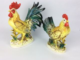 Vintage Norcrest Farm Rooster & Chicken Set Figurine W/ Stickers