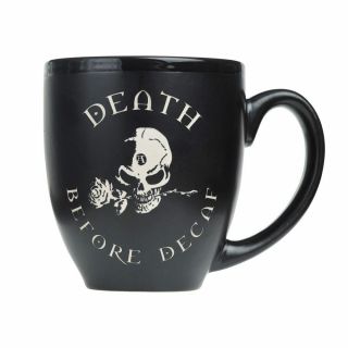 Alchemy Gothic Death Before Decaf Skull & Rose Black Tea Coffee Mug Cup