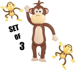 (1) 67  & (2) 27  Monkeys Inflatable Inflate Toy Party Decoration (set Of 3)