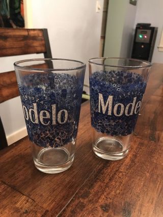 2 Rare Modelo Cerveza Beer Pint Glasses Mosaic Art Rare Htf Glass