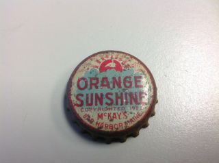 Vintage Mckays Orange Sunshine Bottle Cap Cork Bar Harbor Maine Copyright 1922