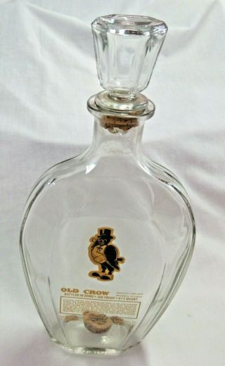 Glass Bottle & Stopper Old Crow Kentucky Bourbon Painted Label 4/5 Quart Empty