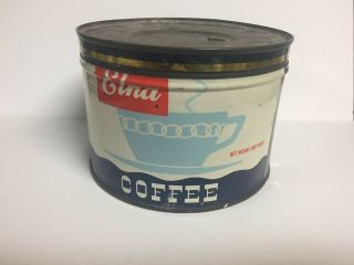 Vintage Elna Coffee Tin Can 1 Pound Blue,  White,  Red Cup Motif,  Chicago,  Il
