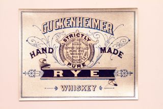 Old Vintage,  Guckenheimer Hand Made Rye Whiskey Label,  Alcohol,  Silver