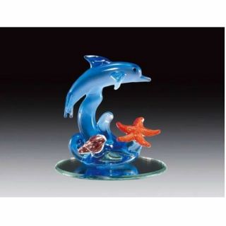 Dolphin On Wave With Starfish On Mirror Base Figurine