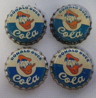 Vintage Donald Duck Disney Cola Soda Pop Bottle Caps (4) 1950s Salem Mass