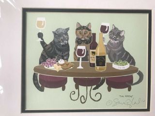 Sara England Signed Matted Print “cats Wineing” 8” X 10”