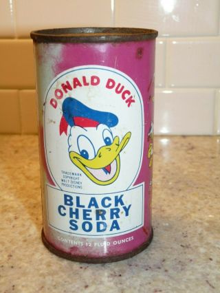 Vintage Donald Duck Black Cherry Soda Can Flat Top 12 Oz Walt Disney Steel Pop