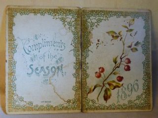 Antique 1896 Pocket Calendar Trade Card Hoyt & Dow Stationers Portsmouth Nh