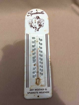 Old Spudnuts Potato Donuts Advertising Metal Thermometer Mr.  Spudnut Character