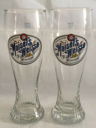 Maisel’s Weisse German Set Of 2 Heavy Tall Beer Glasses 0.  5l 23 Oz Euc