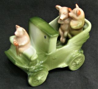Very Sweet And Cute Vintage German Porcelain Novelty Fairing Of Pigs In A Taxi