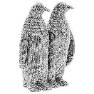 Silver Sparkle Diamante Glitter Standing Penguin Love Couple Sculpture Ornament