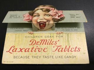 1910 Dr.  Miles Laxative Tablets Pull Up Victorian Trade Card -