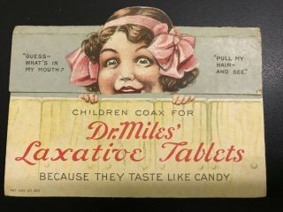 1910 DR.  MILES LAXATIVE TABLETS PULL UP VICTORIAN TRADE CARD - 2