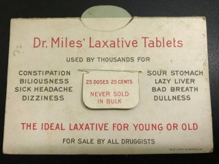 1910 DR.  MILES LAXATIVE TABLETS PULL UP VICTORIAN TRADE CARD - 3