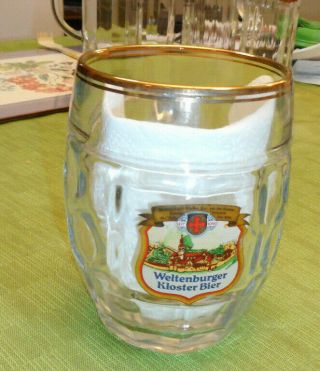 Weltenburger Kloster Bier Beer Glass Stein 0.  5l Gold Trim Dimpled