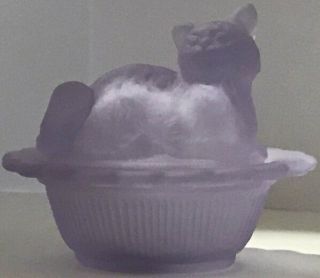 Mosser Glass Alexandrite Satin Cat On Basket Salt Dish Made In Ohio Usa Rare